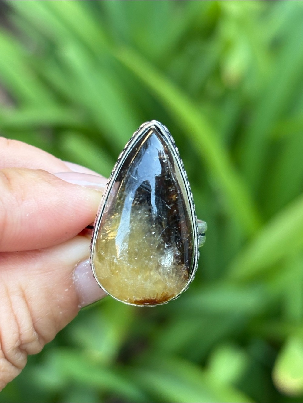 Handcrafted Teardrop Citrine Gradient Sterling Ring - Yellow to Brown